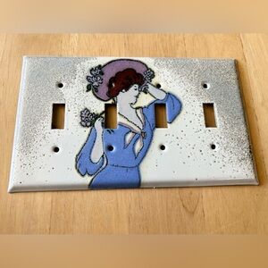 Victorian Woman Light Switch Plate Cover 4 Switches‎ Metal Floral Classy Chic